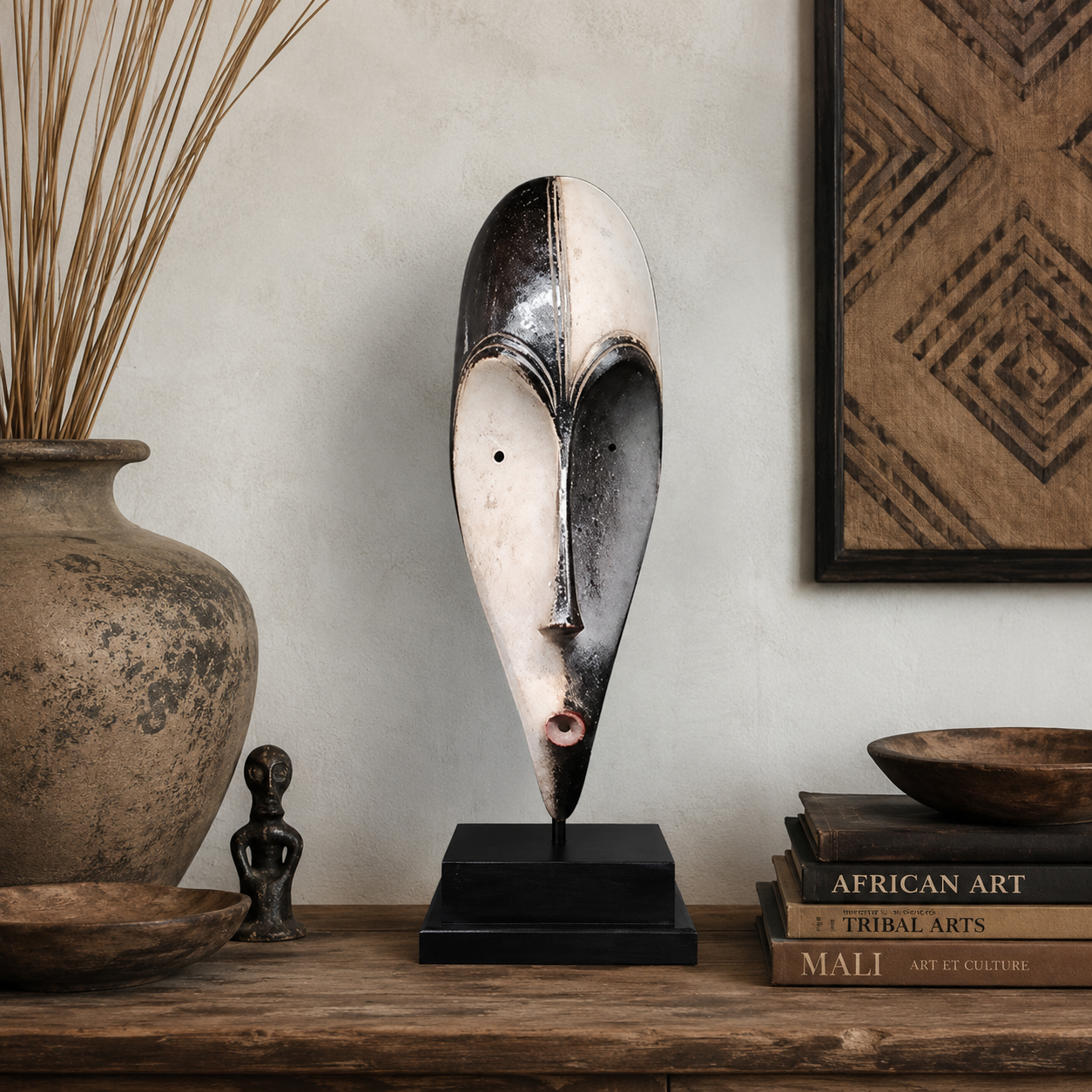 Máscara Fang Ngil Auténtica de Gabón | Arte Tribal Africano Tallado a Mano | Escultura Étnica Vintage | Decoración Boho de Lujo