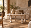 Mesa de centro Marcellus de madera maciza de mango – Patas torneadas y acabado roble salado