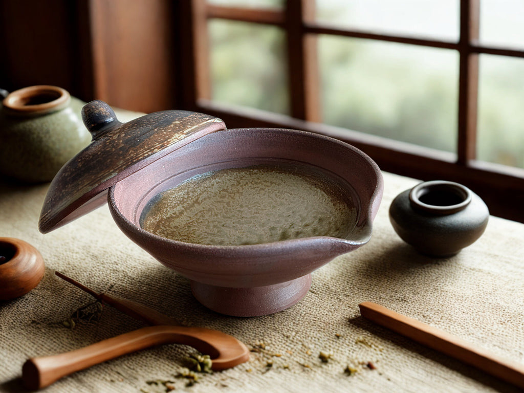 Red glazed ceramic gaiwan by Radenko Adnadj