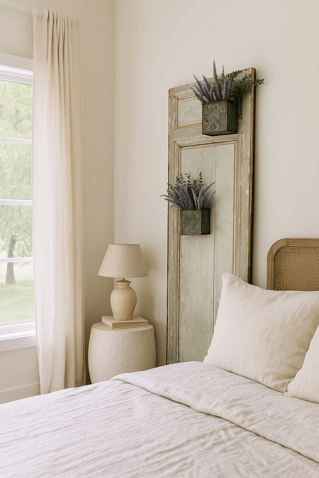 Antique French door with bronze planters – 19th century