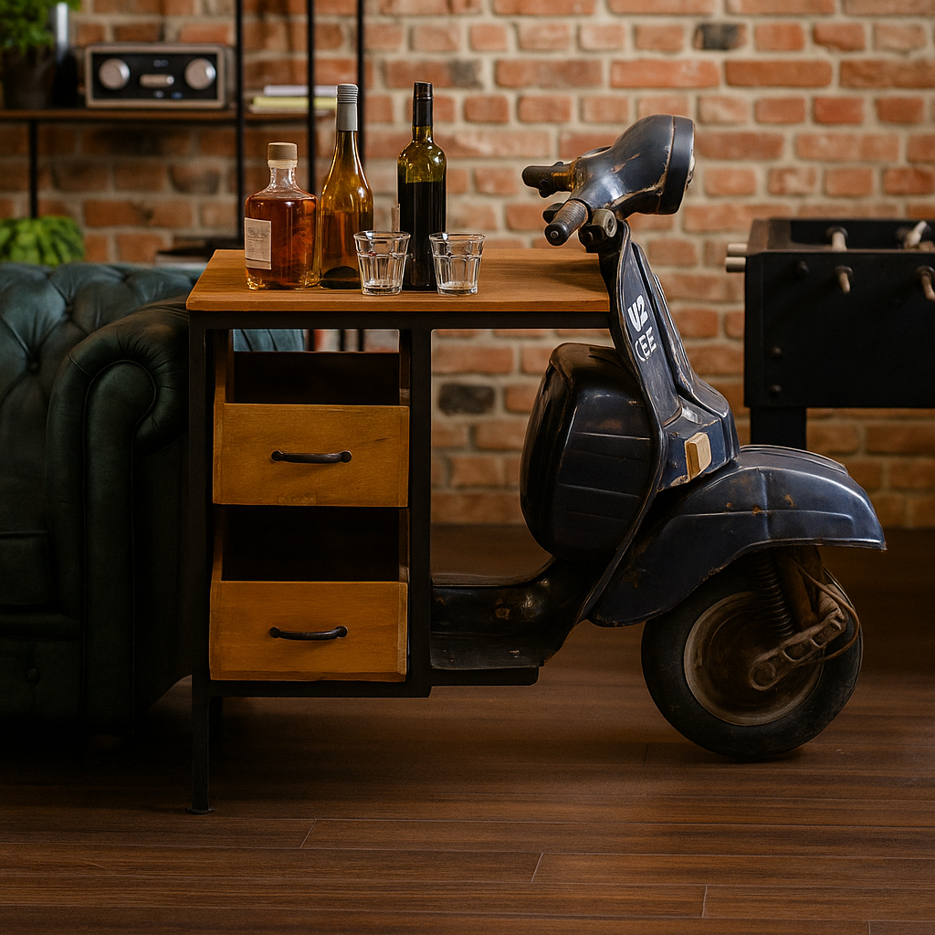Mostrador Yuri con Frontal de Scooter Reciclado y 2 Cajones