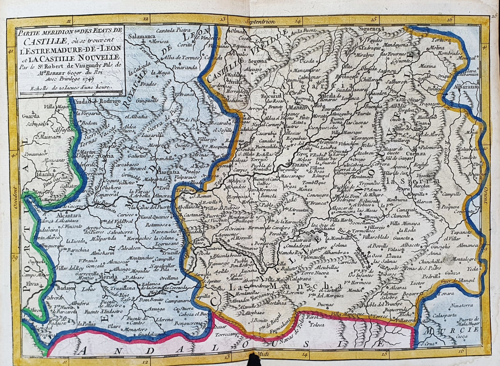 Mapa del sur de las regiones de Castilla, Extremadura, León y Castilla la Nueva. 1721-1750