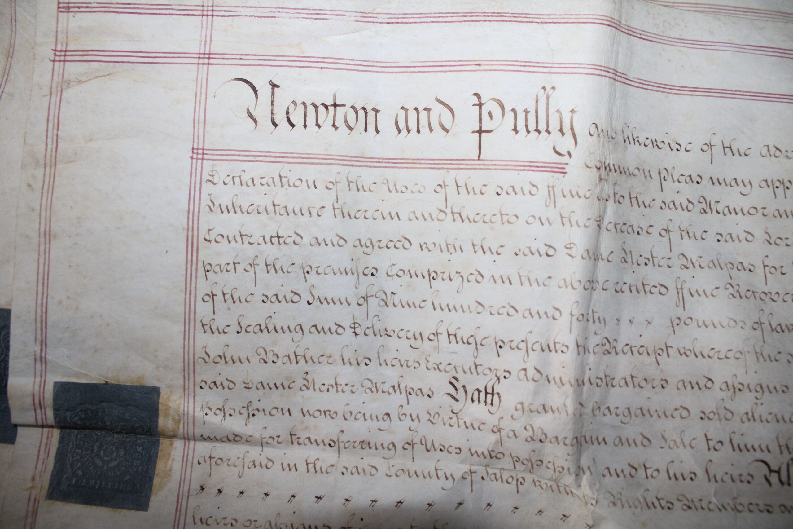 Pergamino Histórico de 1764: Newton & Pully - Documento Auténtico - 1764