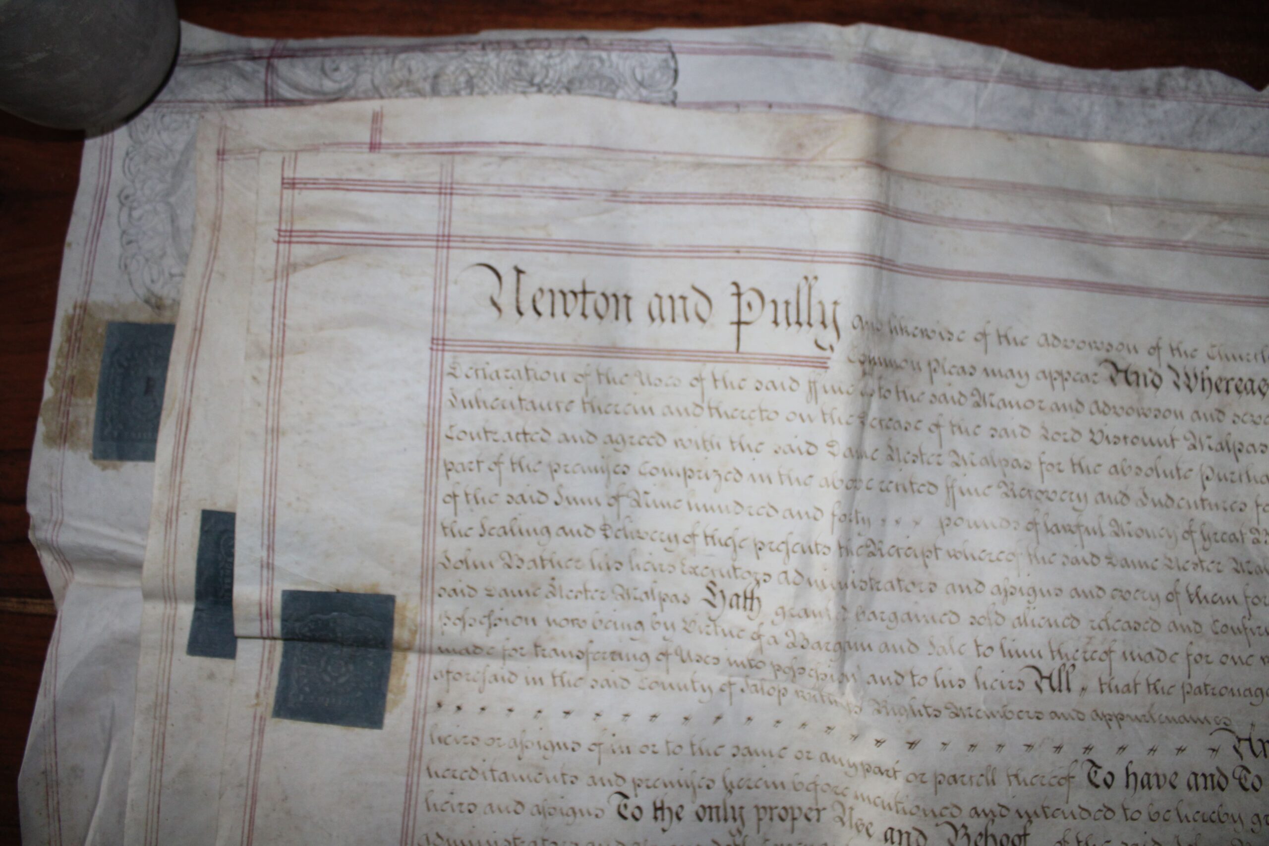 Pergamino Histórico de 1764: Newton & Pully - Documento Auténtico - 1764