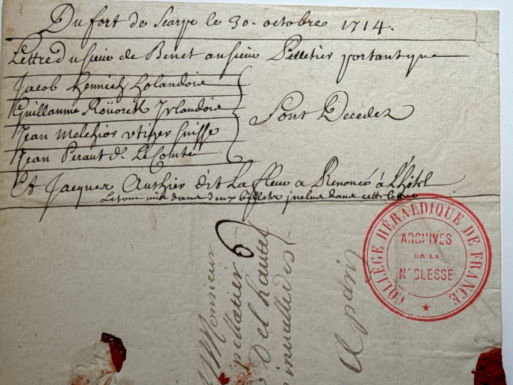 Charles Bennet, primer conde de Tankerville 5 cartas autógrafas y firmadas a Monsieur Pettatier en París. 1714