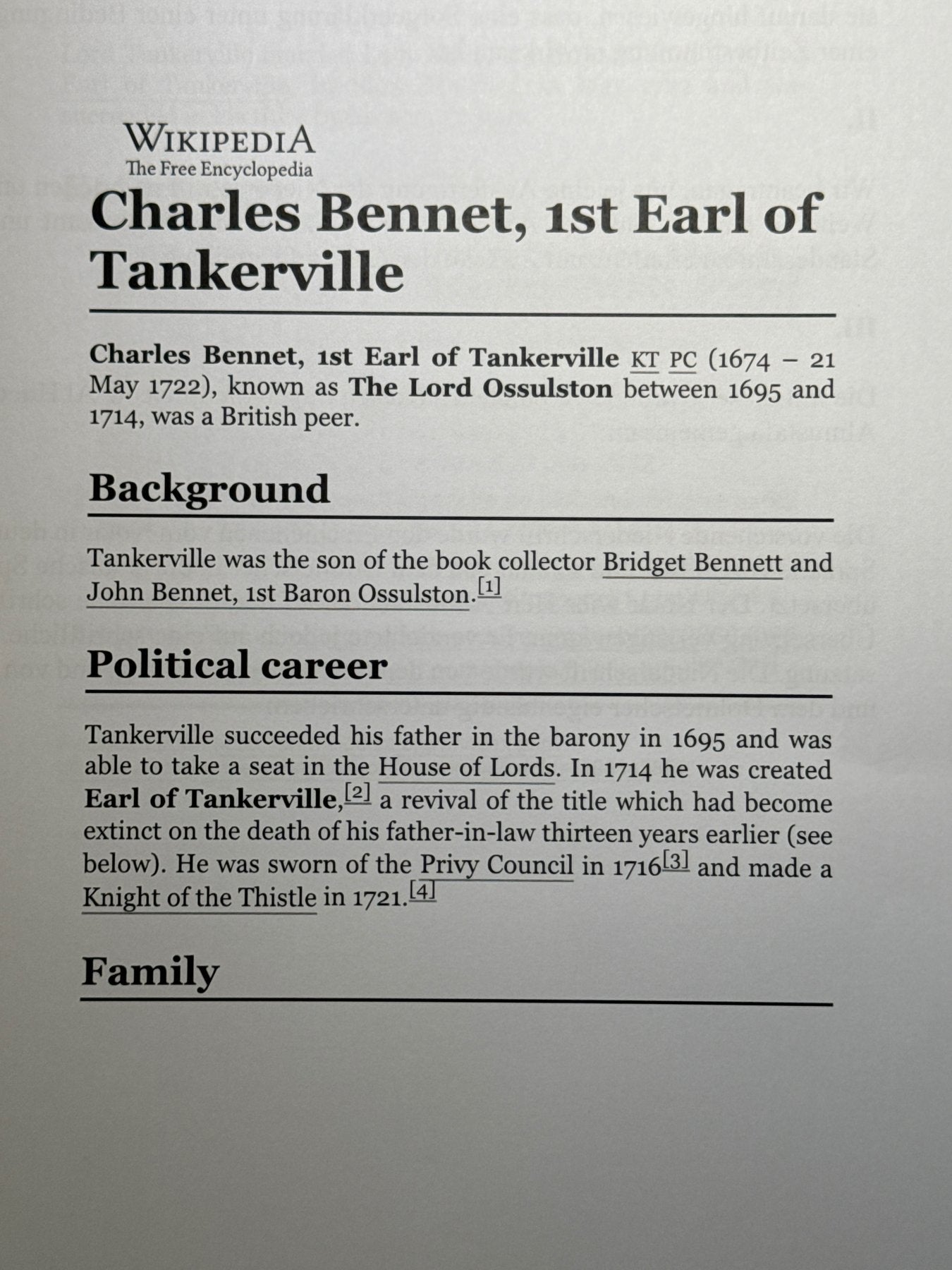Charles Bennet, primer conde de Tankerville 5 cartas autógrafas y firmadas a Monsieur Pettatier en París. 1714
