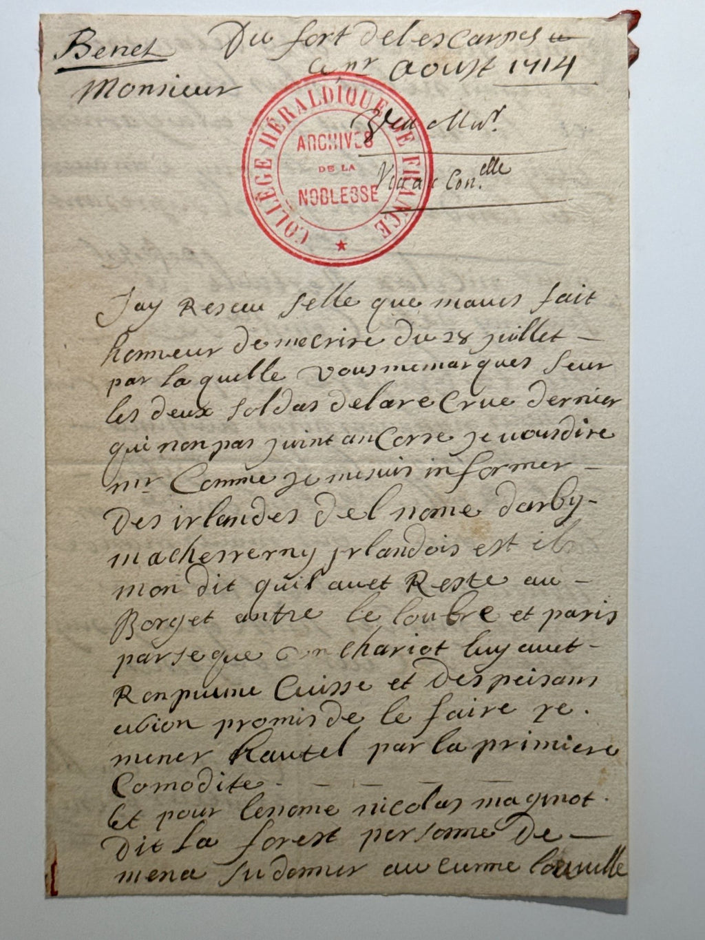 Charles Bennet, primer conde de Tankerville 5 cartas autógrafas y firmadas a Monsieur Pettatier en París. 1714