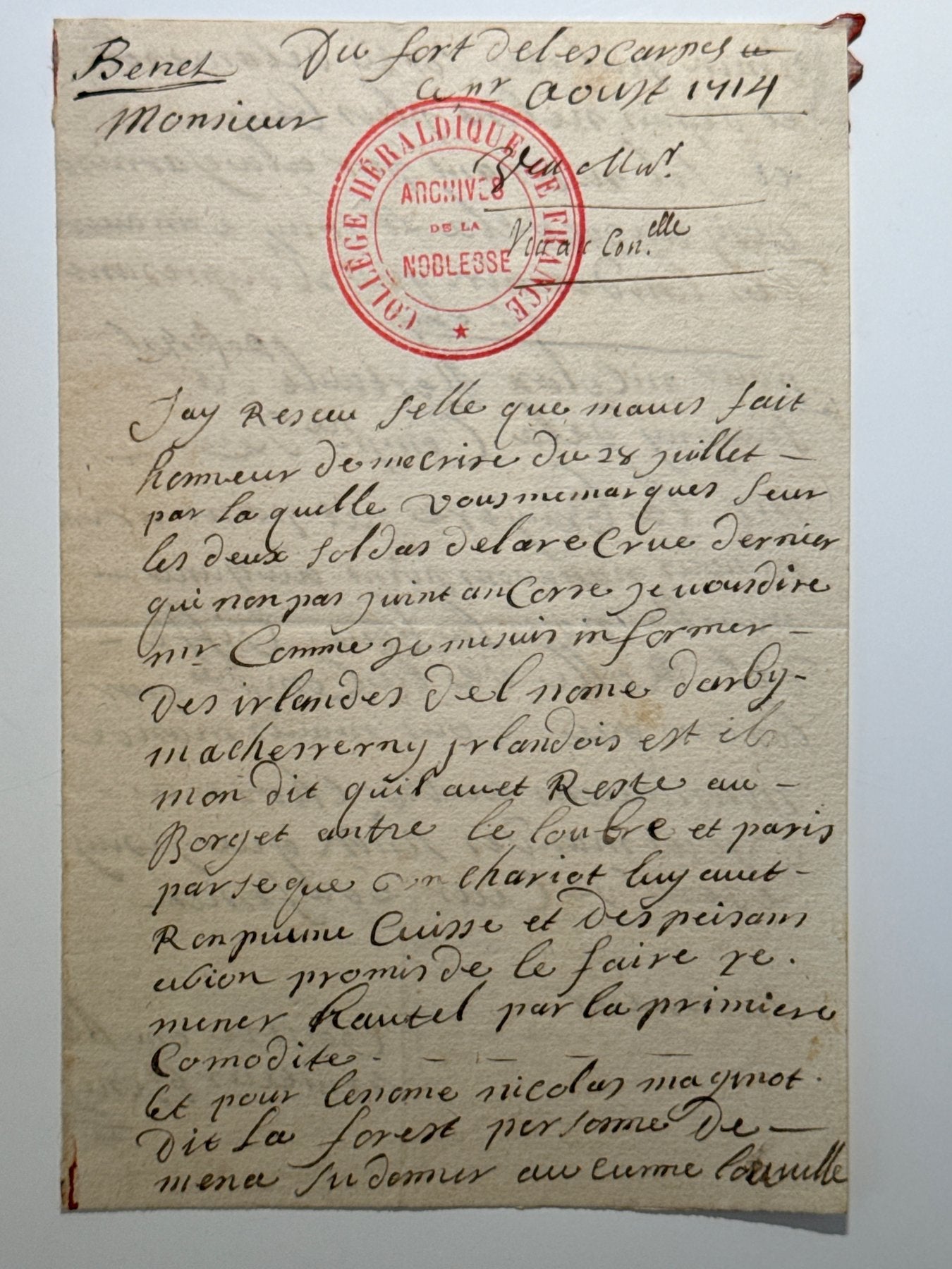 Charles Bennet, primer conde de Tankerville 5 cartas autógrafas y firmadas a Monsieur Pettatier en París. 1714