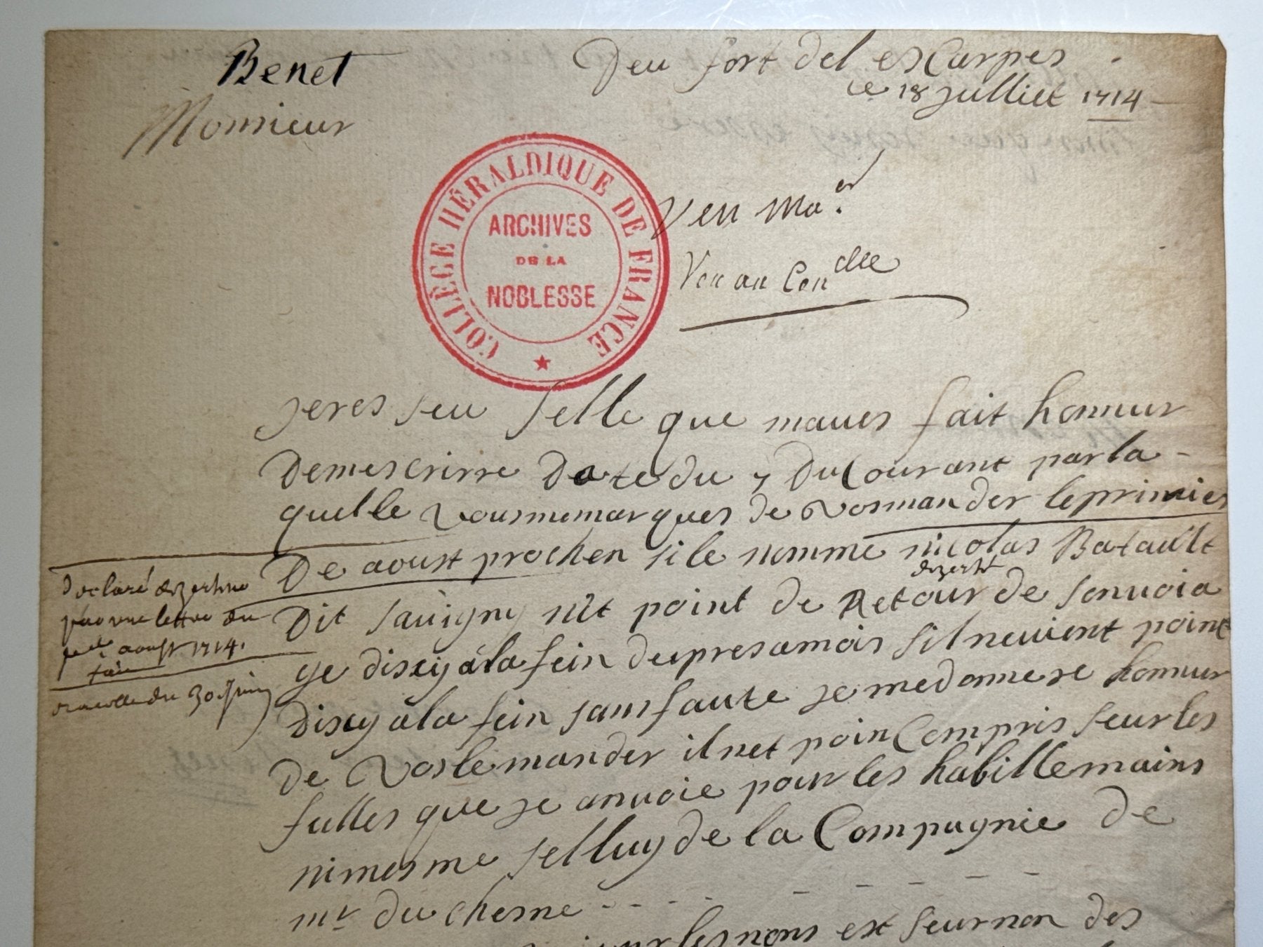 Charles Bennet, primer conde de Tankerville 5 cartas autógrafas y firmadas a Monsieur Pettatier en París. 1714