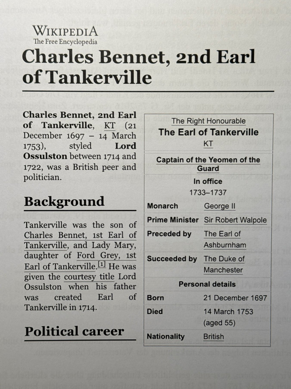 Charles Bennet, primer conde de Tankerville 5 cartas autógrafas y firmadas a Monsieur Pettatier en París. 1714