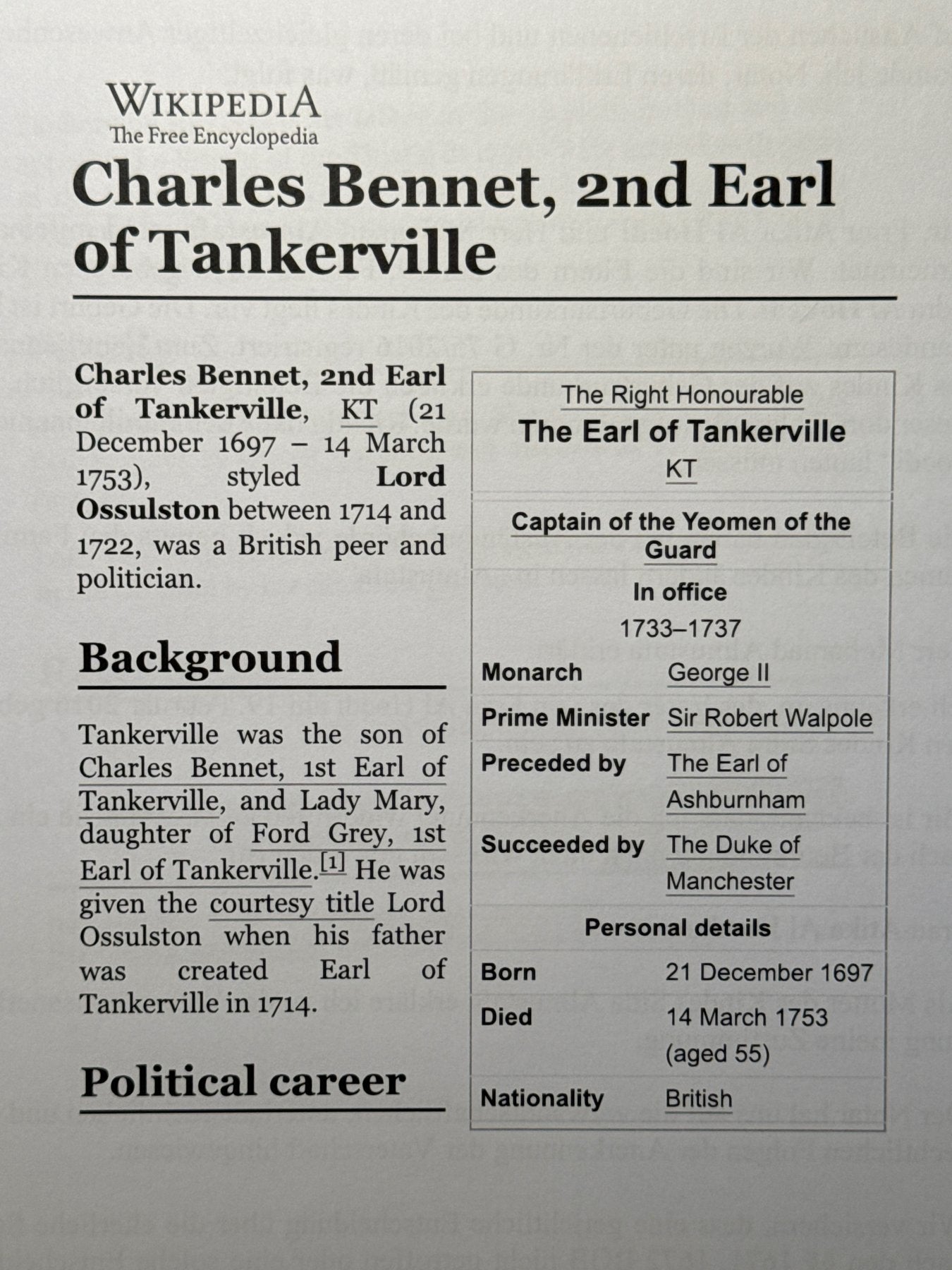 Charles Bennet, primer conde de Tankerville 5 cartas autógrafas y firmadas a Monsieur Pettatier en París. 1714