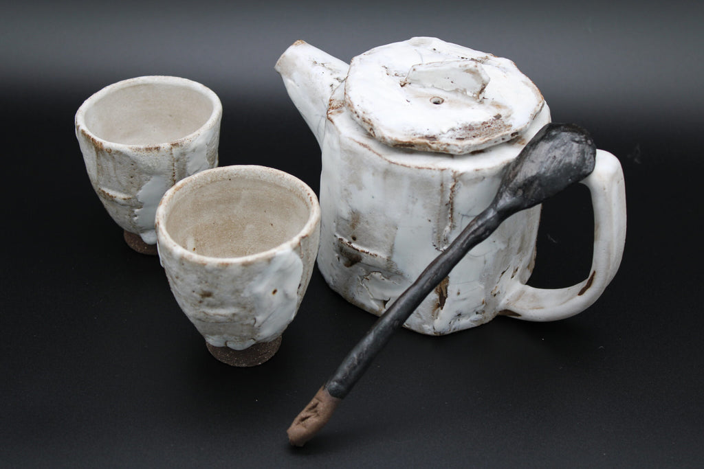 Handmade Rustic White Enamel Tea Set by Oleksandr Barabanov and Halyna Kanyuka. Ukraine