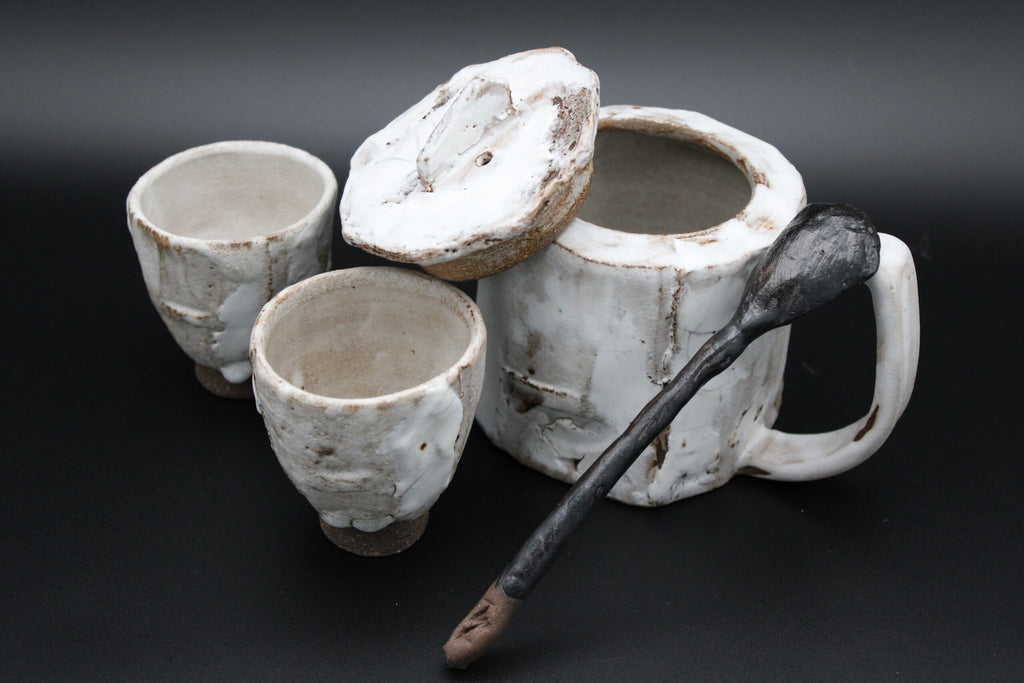 Handmade Rustic White Enamel Tea Set by Oleksandr Barabanov and Halyna Kanyuka. Ukraine