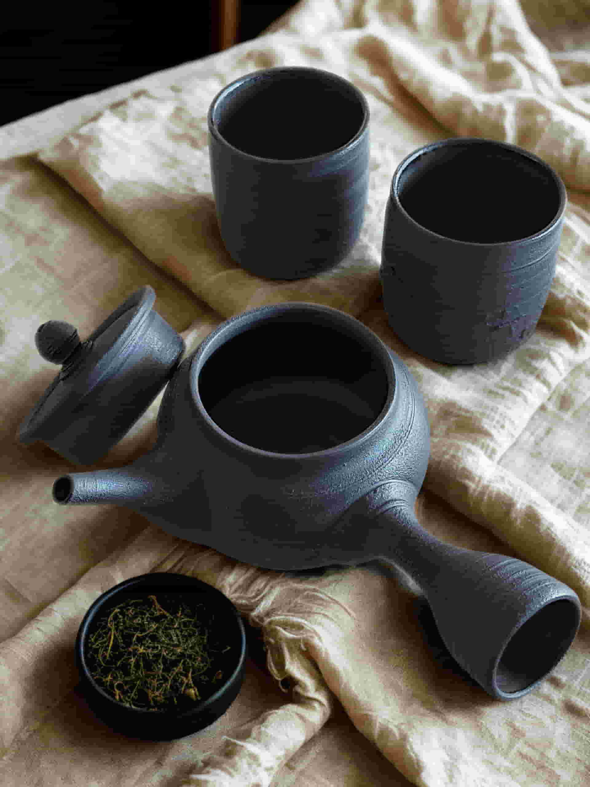 Juego de Té de Autor en Cerámica Negra de Radenko Adnadj