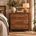 Cómoda de madera maciza de mango con 3 cajones – Tallado efecto bambú y estilo colonial