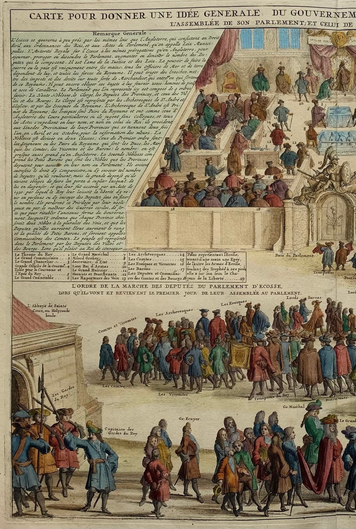 Engraving of the Scottish Parliament - Atlas Historique by Abraham Châtelain. 1708