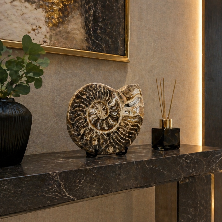 Polished Ammonite fossil Choffaticeras with stand – Cretaceous, Morocco