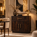 Mesita de noche Milan de madera maciza de mango – Diseño acanalado en moka