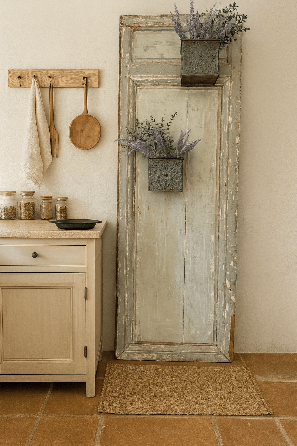 Antique French door with bronze planters – 19th century