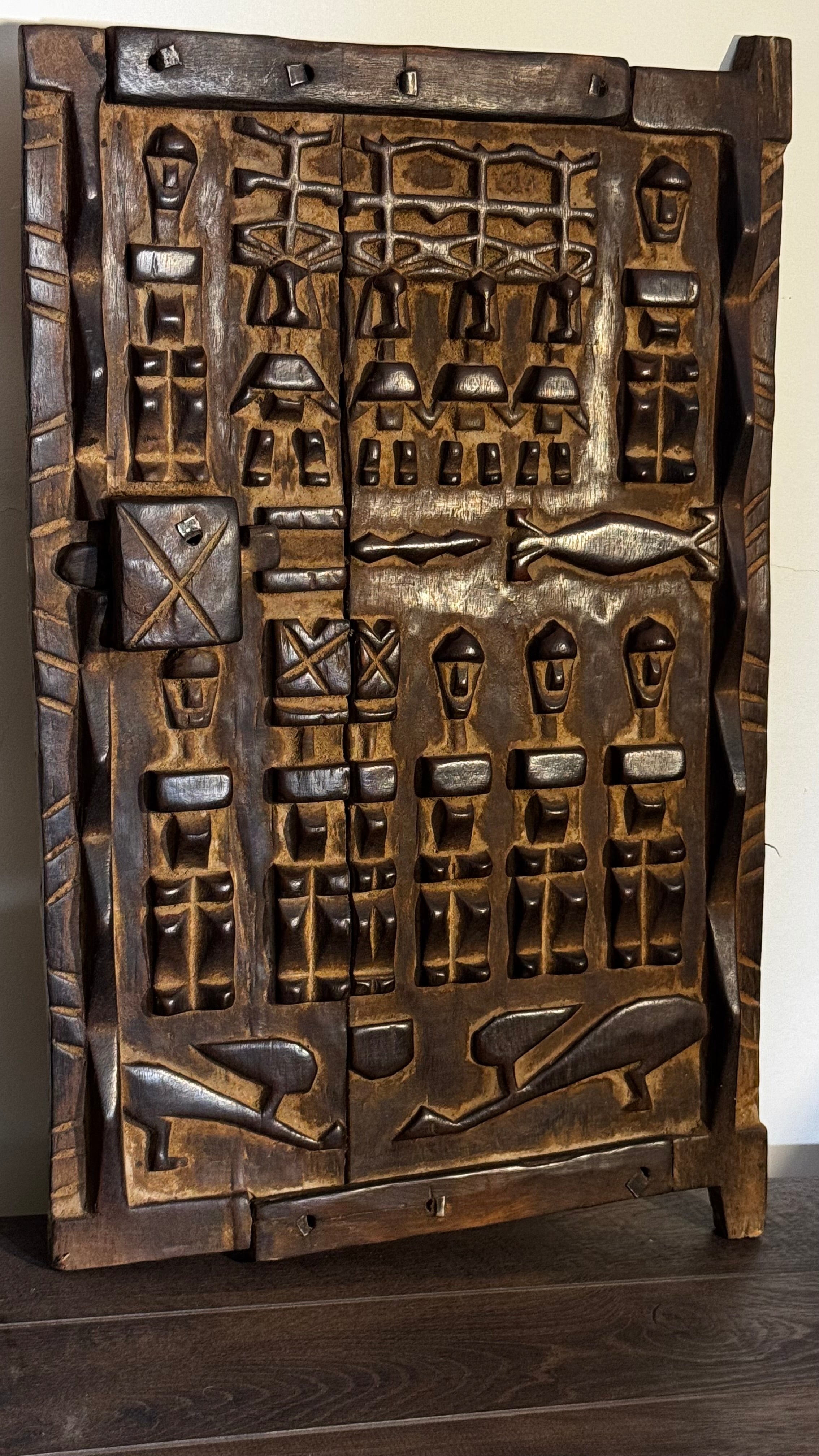 Puerta de Granero Dogón Bajdaguara de Malí | Antigua Puerta Africana Tallada a Mano | Arte Tribal Étnico | Escultura Arquitectónica de Madera