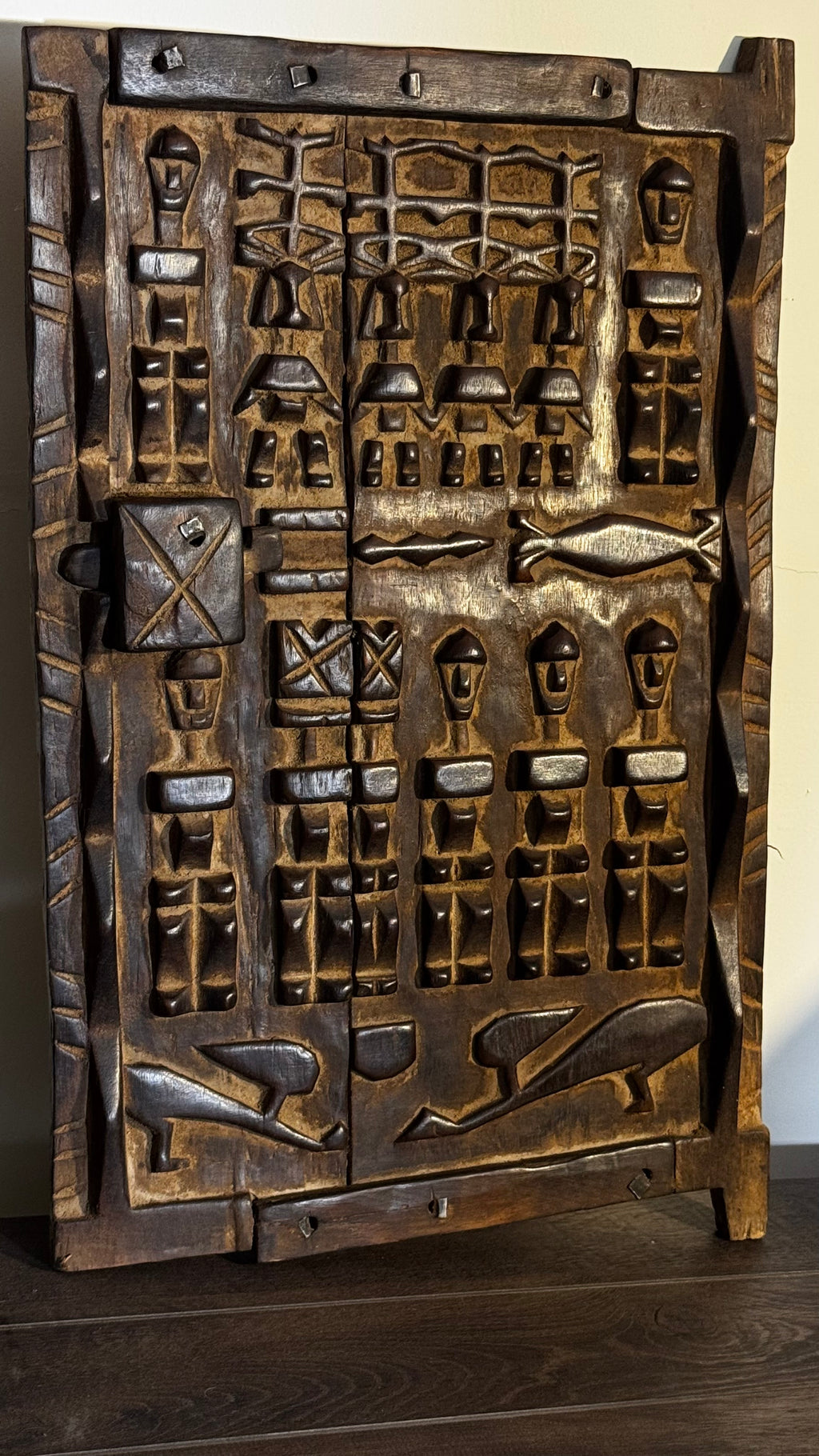 Puerta de Granero Dogón Bajdaguara de Malí | Antigua Puerta Africana Tallada a Mano | Arte Tribal Étnico | Escultura Arquitectónica de Madera