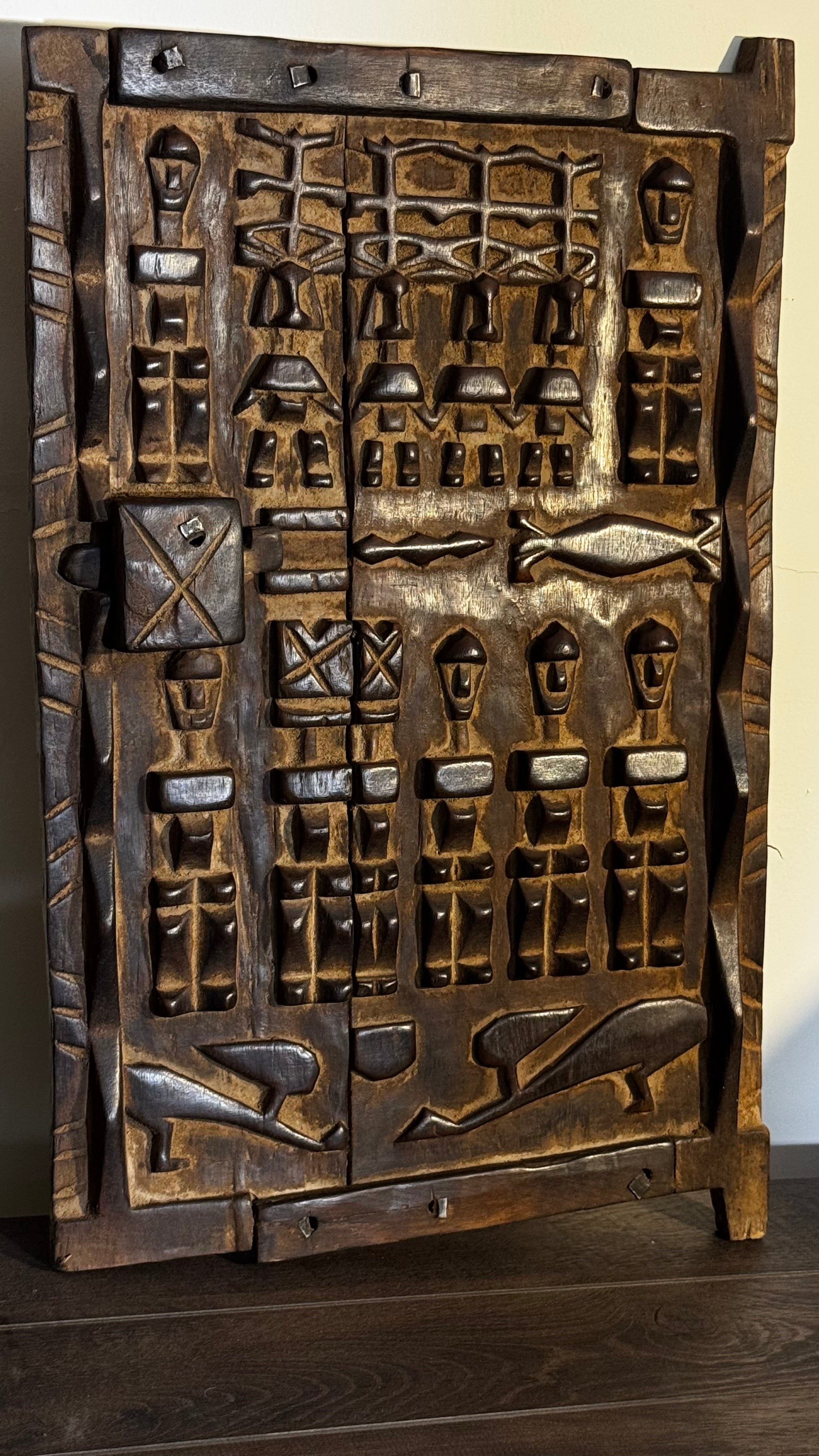 Puerta de Granero Dogón Bajdaguara de Malí | Antigua Puerta Africana Tallada a Mano | Arte Tribal Étnico | Escultura Arquitectónica de Madera