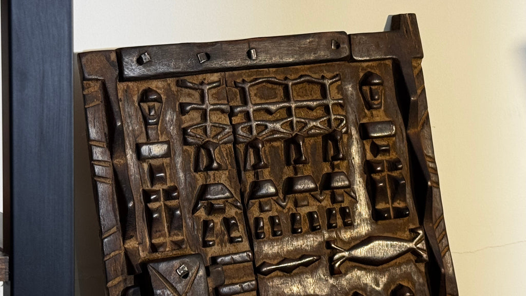 Puerta de Granero Dogón Bajdaguara de Malí | Antigua Puerta Africana Tallada a Mano | Arte Tribal Étnico | Escultura Arquitectónica de Madera