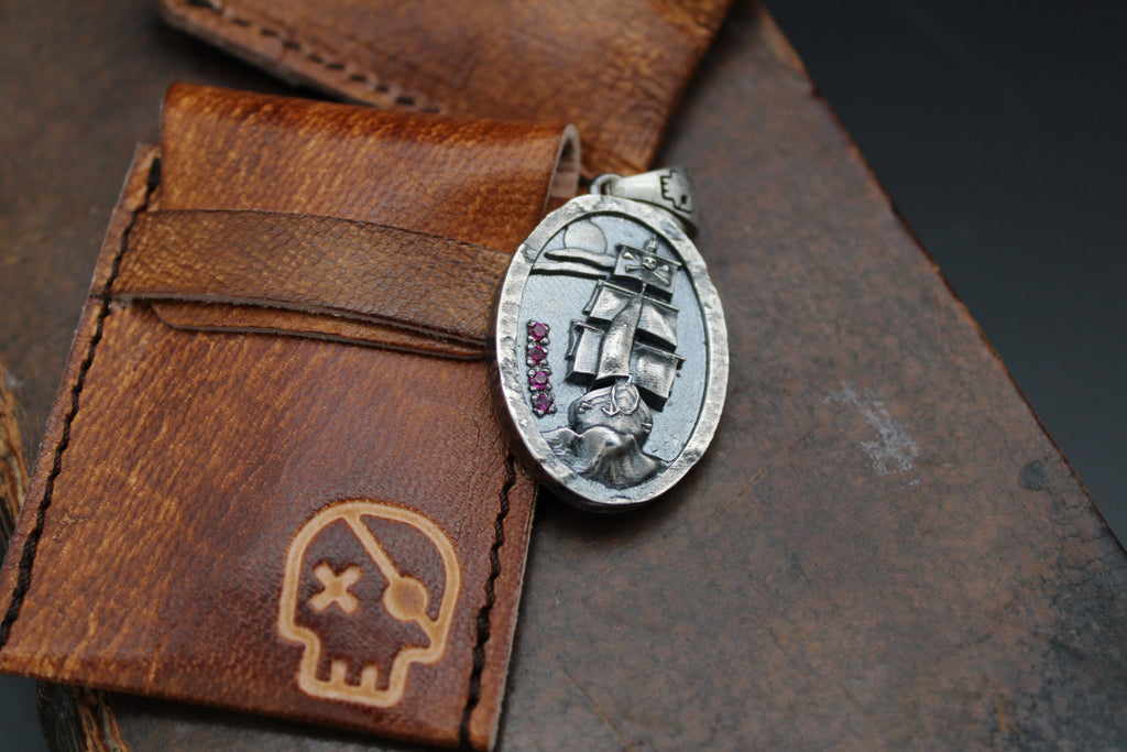 Santiago Prada Pirate Ship Pendant. Silver and Rubies