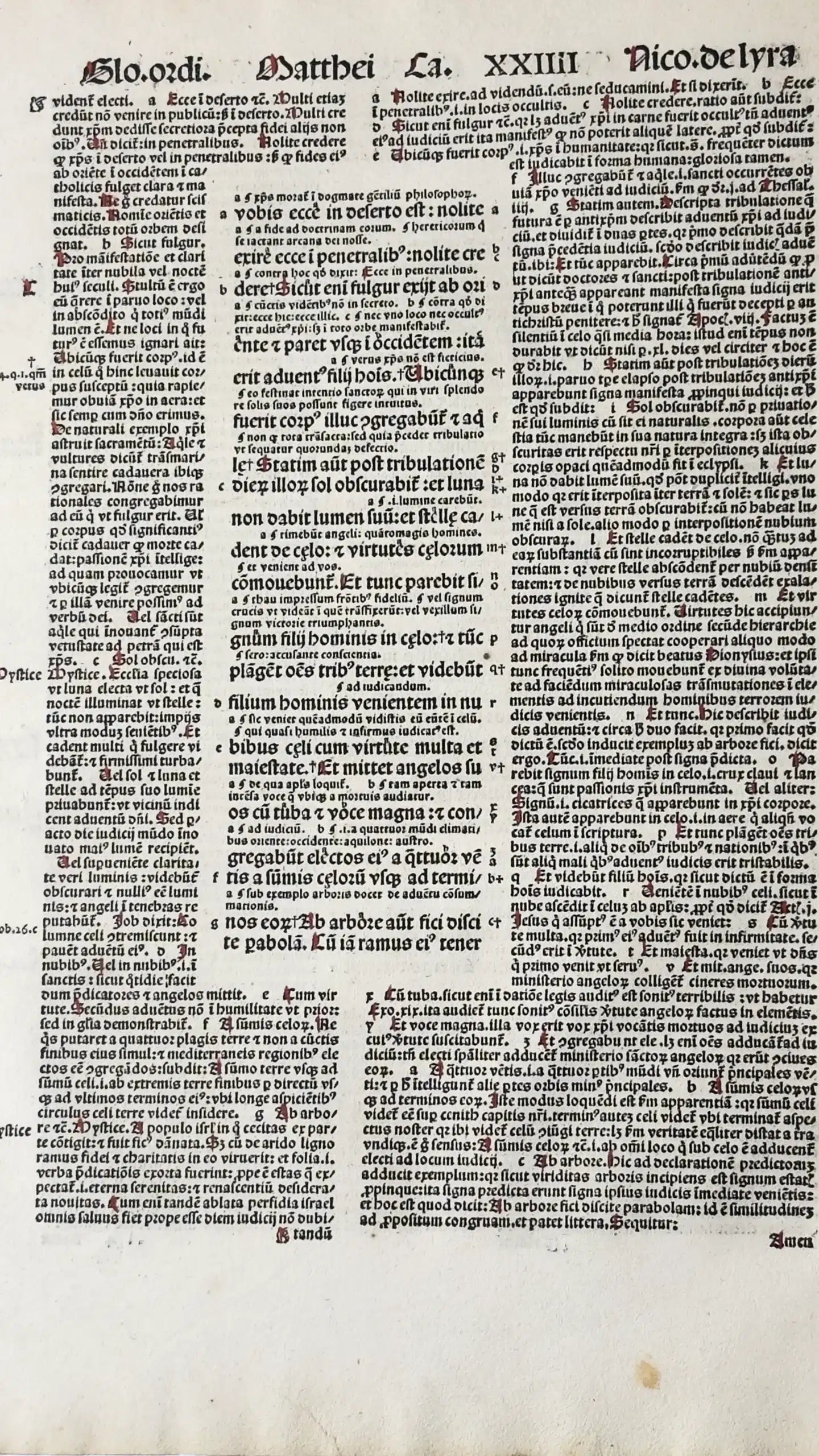 Incunabula Bible Leaf, 1498, Nicholas of Lyra – Basel, 15th Century