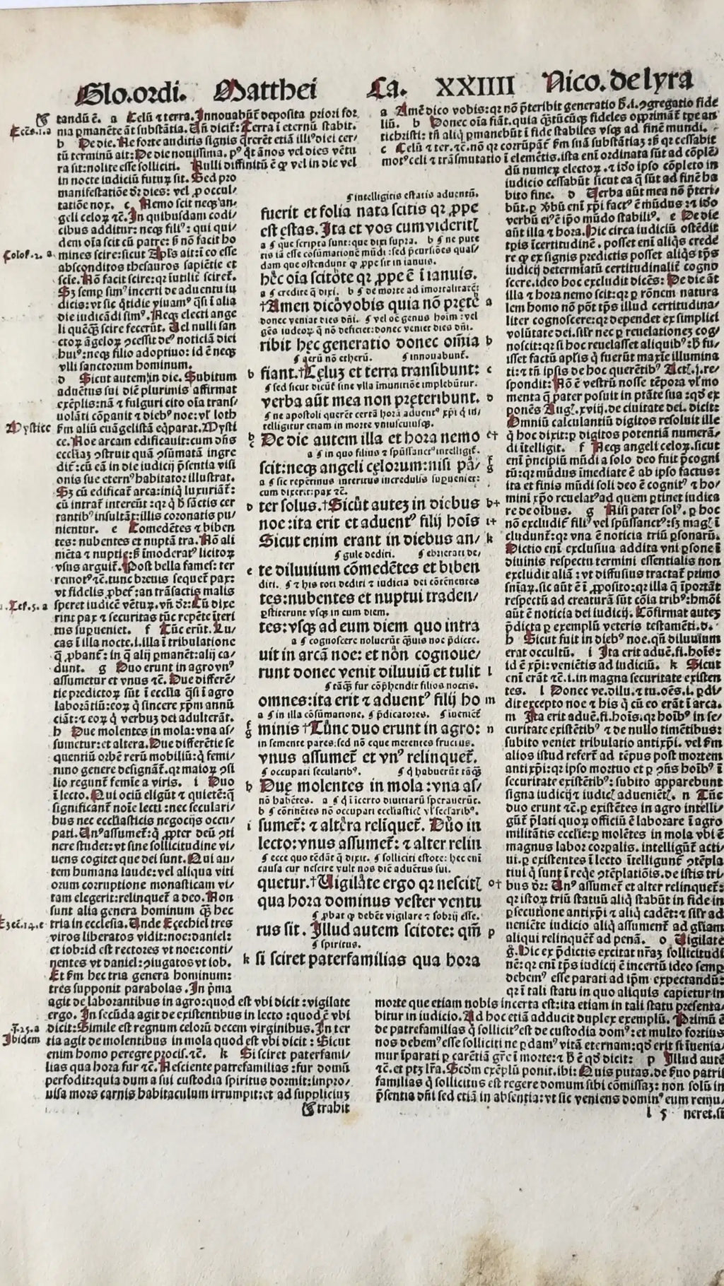 Incunabula Bible Leaf, 1498, Nicholas of Lyra – Basel, 15th Century