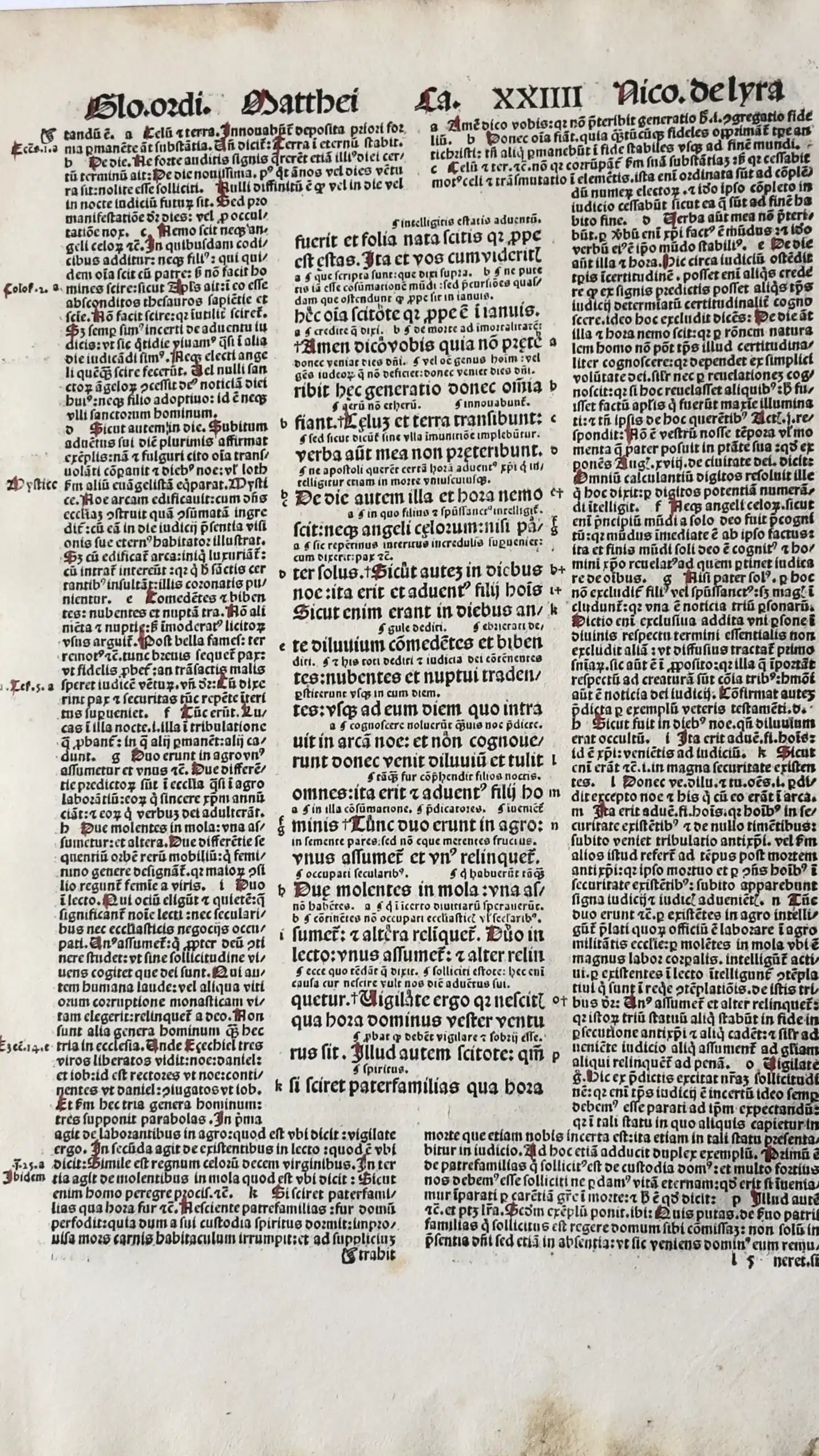 Hoja de Biblia Incunable de 1498 Nicolás de Lyra – Basilea Siglo XV