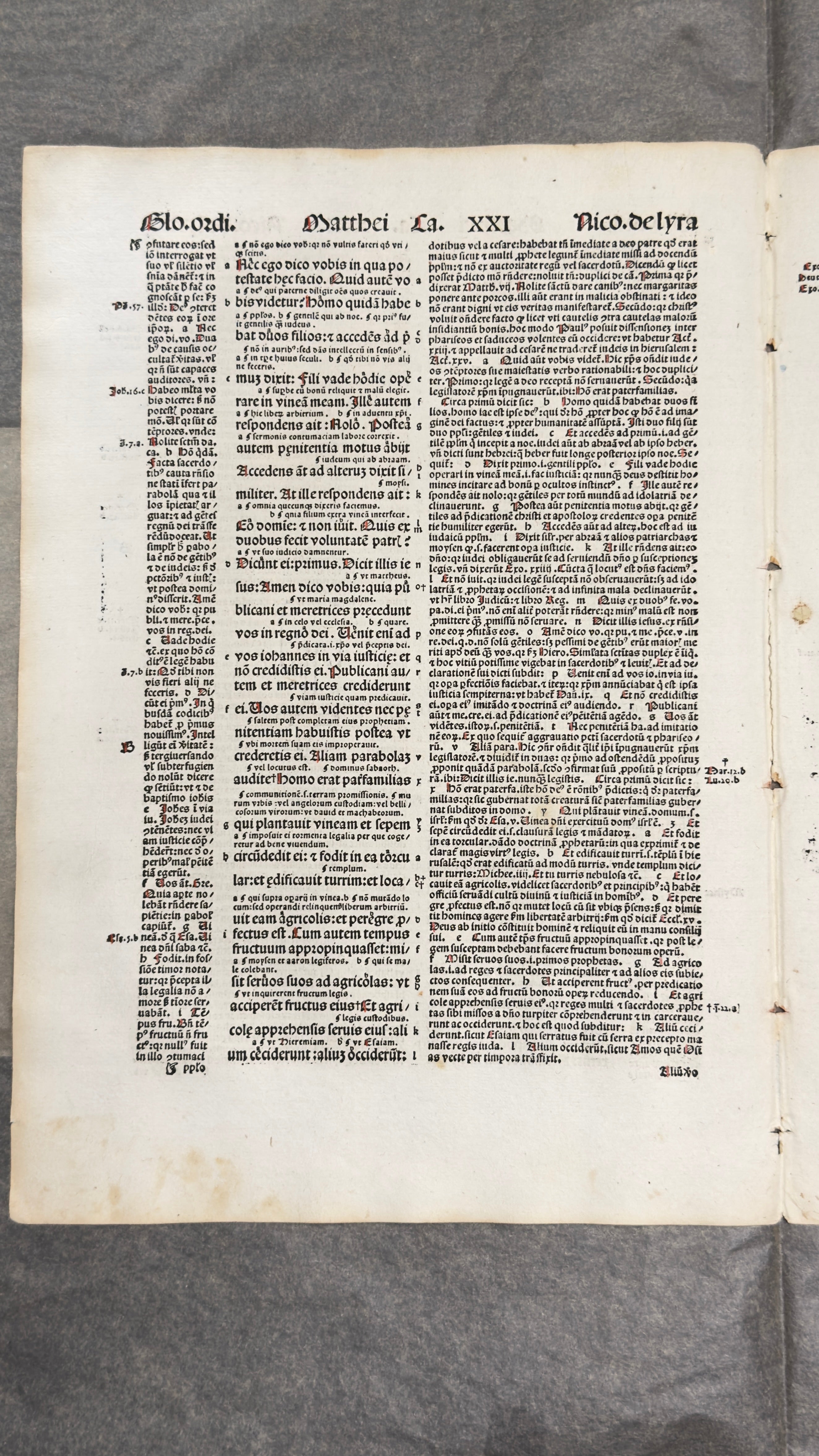 Hoja Incunable Biblia Latina 1498 – Nicolás de Lyra