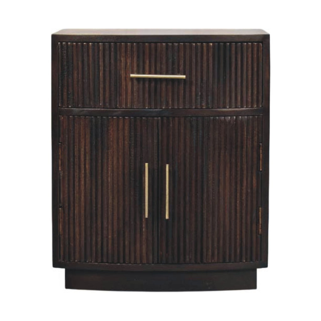 Mesita de noche Milan de madera maciza de mango – Diseño acanalado en moka