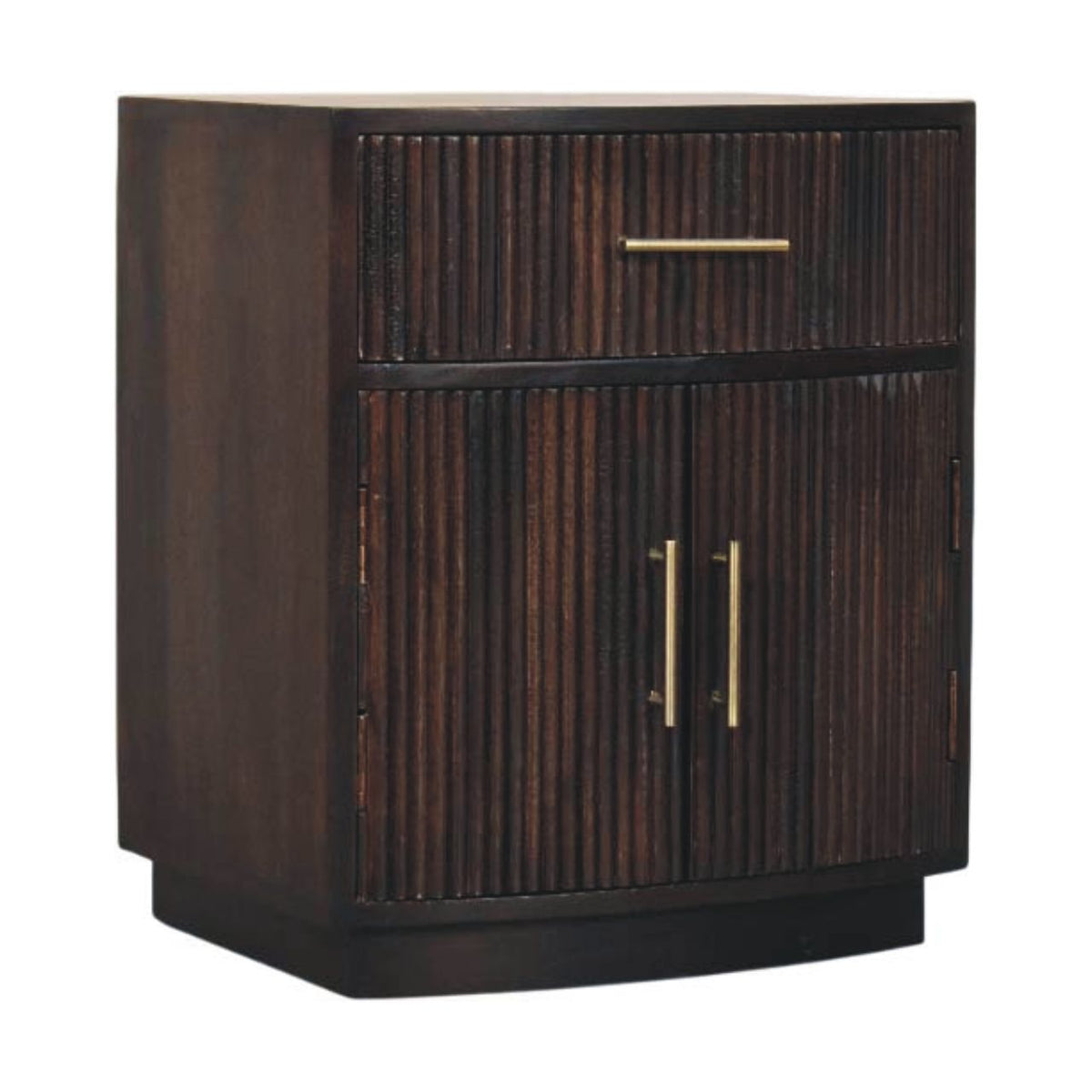 Mesita de noche Milan de madera maciza de mango – Diseño acanalado en moka
