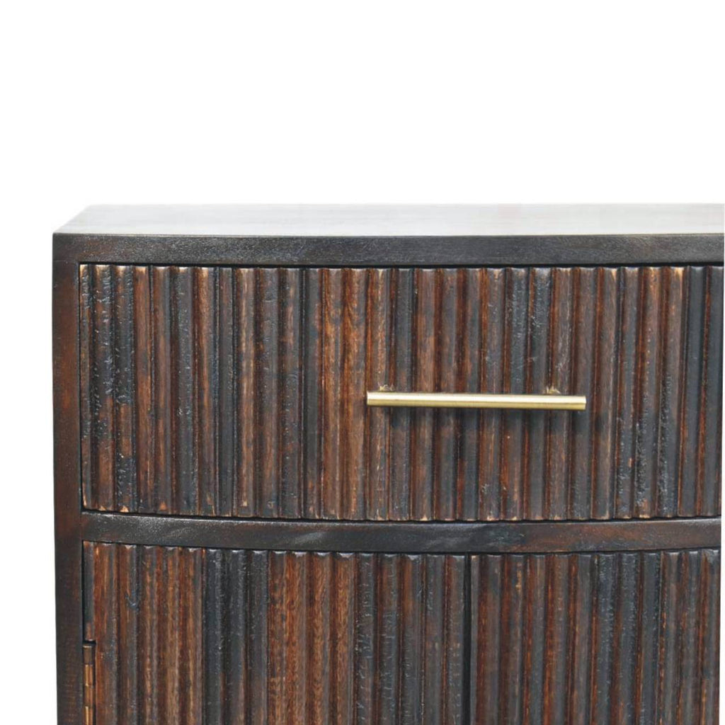 Mesita de noche Milan de madera maciza de mango – Diseño acanalado en moka