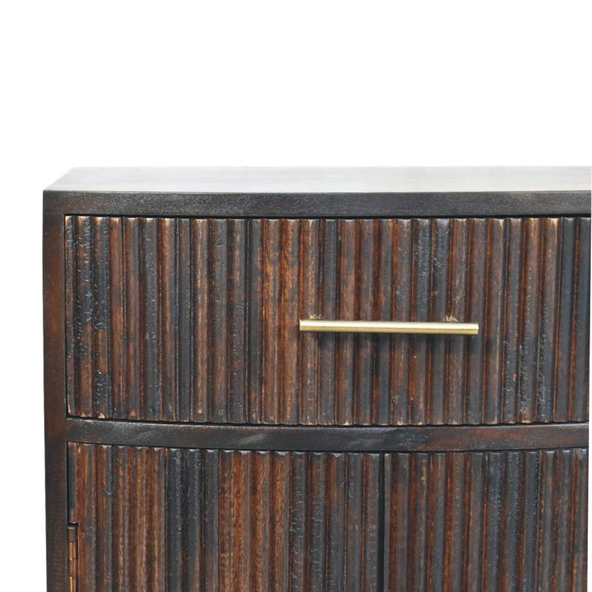 Mesita de noche Milan de madera maciza de mango – Diseño acanalado en moka
