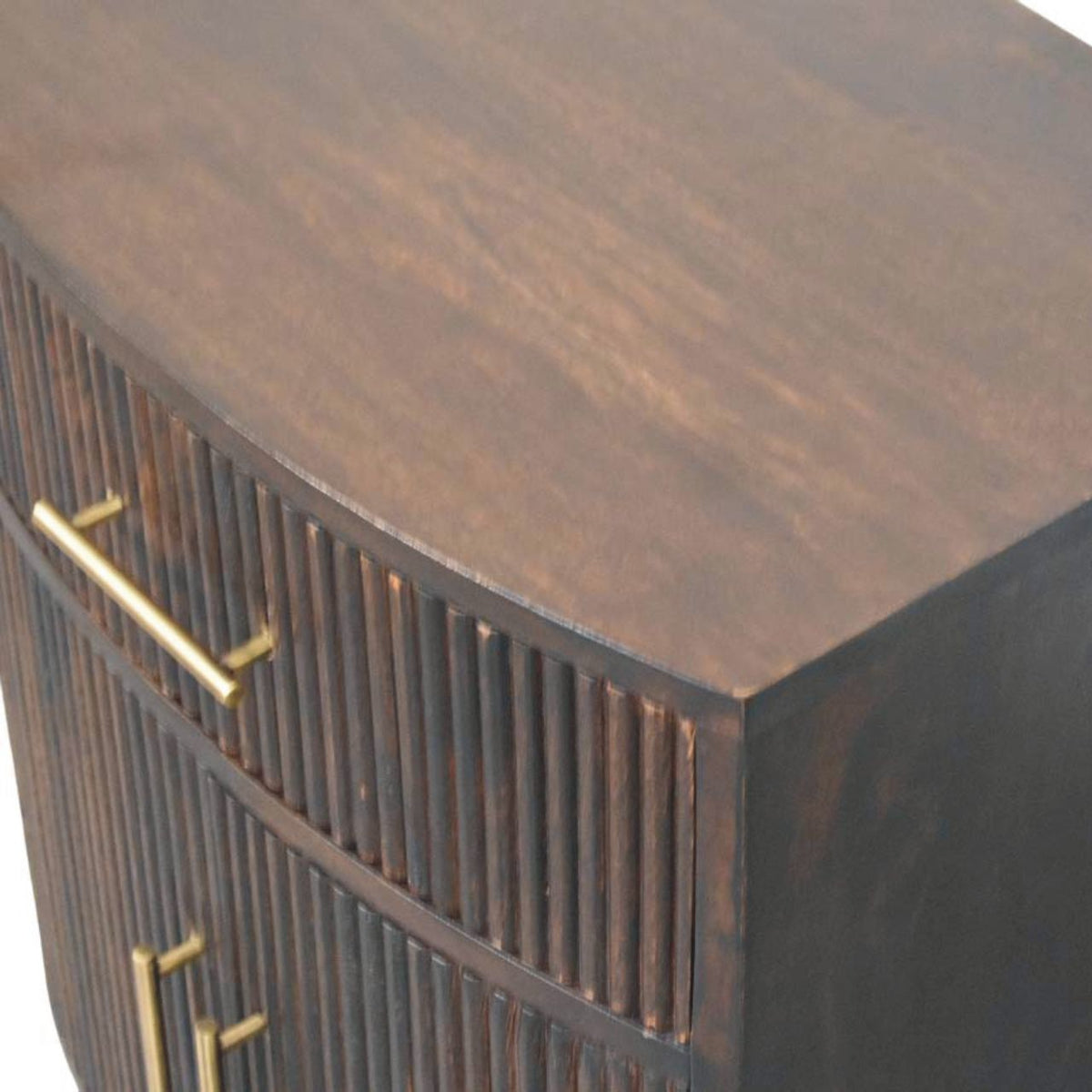Mesita de noche Milan de madera maciza de mango – Diseño acanalado en moka