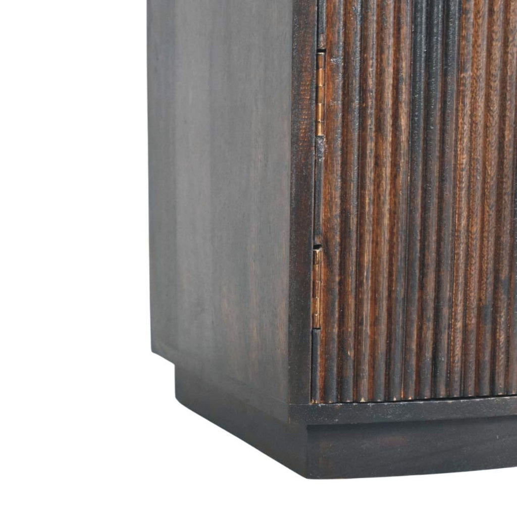 Mesita de noche Milan de madera maciza de mango – Diseño acanalado en moka