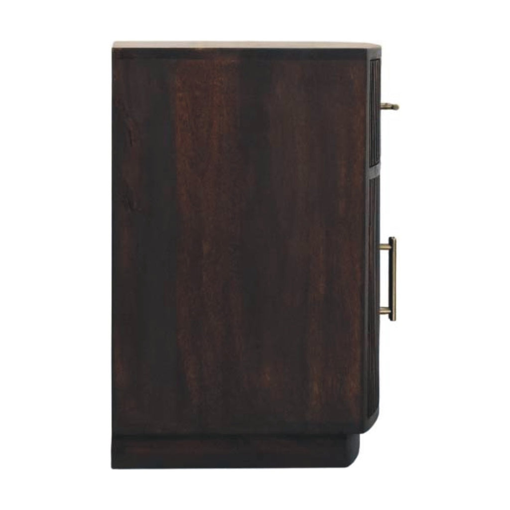 Mesita de noche Milan de madera maciza de mango – Diseño acanalado en moka