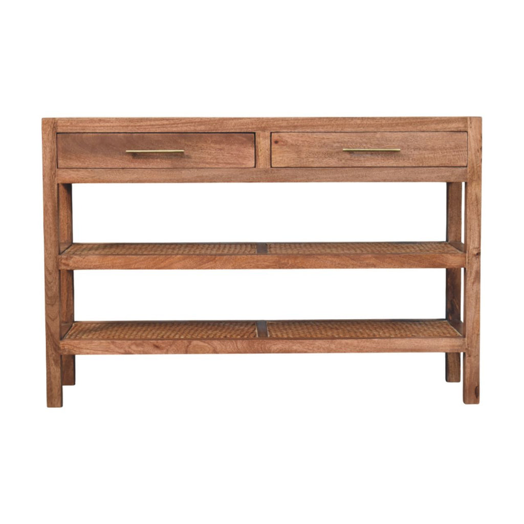 Consola de Madera de Mango y Ratán Saffron – 2 Cajones | Estilo Japandi y Boho