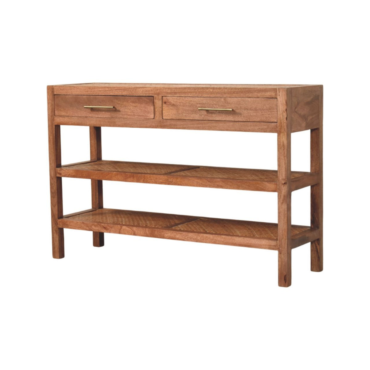 Consola de Madera de Mango y Ratán Saffron – 2 Cajones | Estilo Japandi y Boho