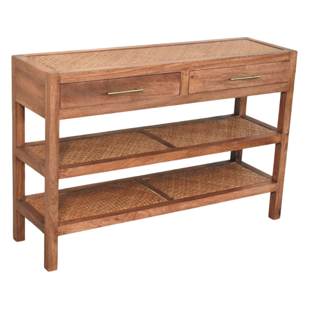 Consola de Madera de Mango y Ratán Saffron – 2 Cajones | Estilo Japandi y Boho
