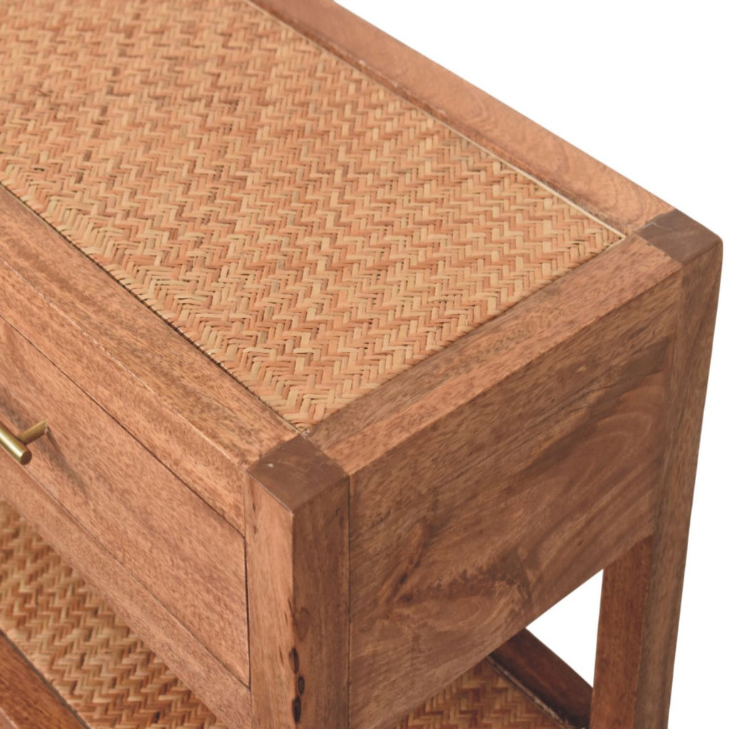 Consola de Madera de Mango y Ratán Saffron – 2 Cajones | Estilo Japandi y Boho