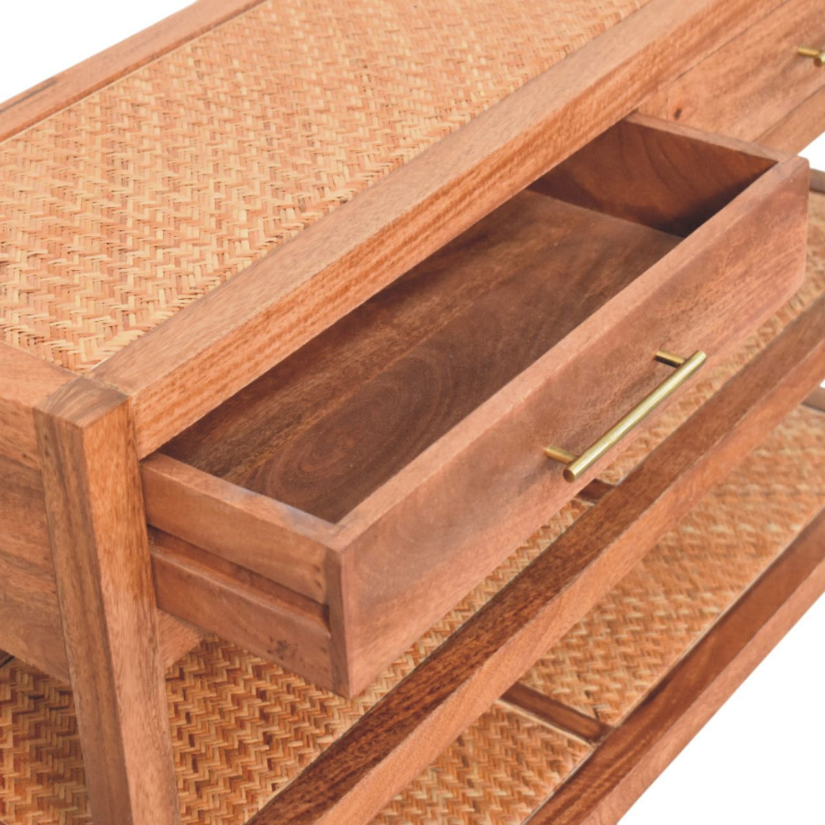 Consola de Madera de Mango y Ratán Saffron – 2 Cajones | Estilo Japandi y Boho