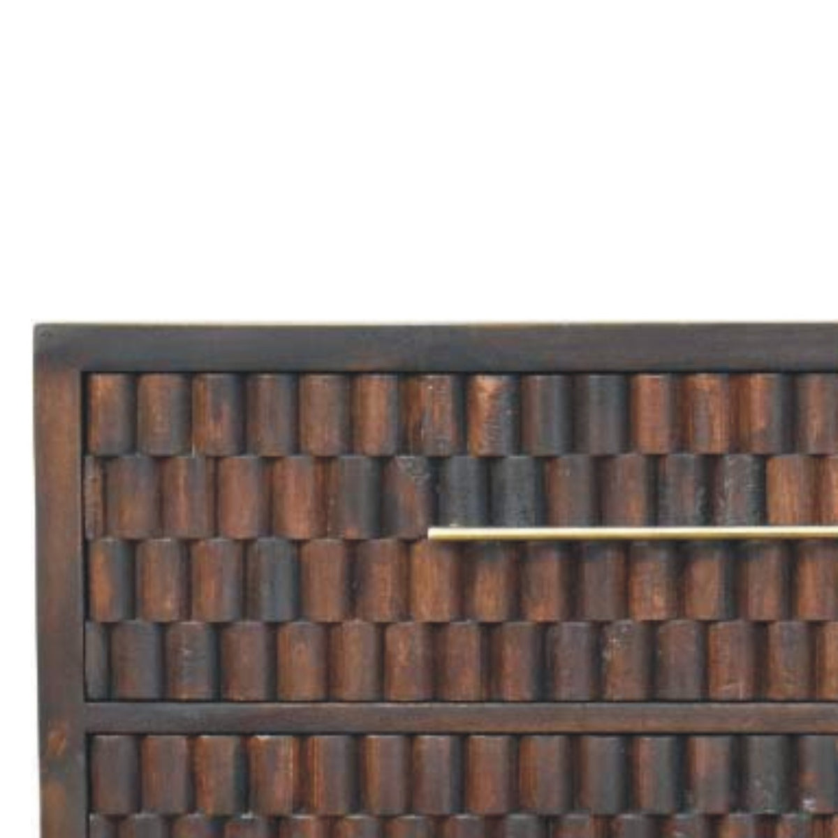 Cómoda Cádiz de madera maciza de mango – Tallado geométrico en moca oscuro