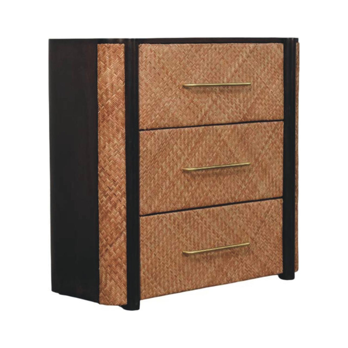 Cómoda Havana Weave de madera maciza de mango y ratán — 3 cajones