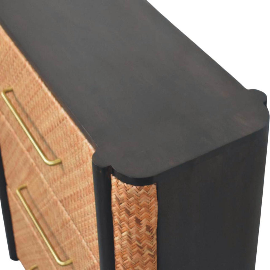 Cómoda Havana Weave de madera maciza de mango y ratán — 3 cajones