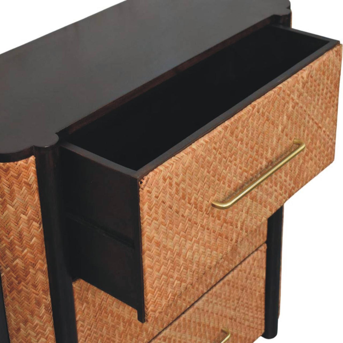 Cómoda Havana Weave de madera maciza de mango y ratán — 3 cajones