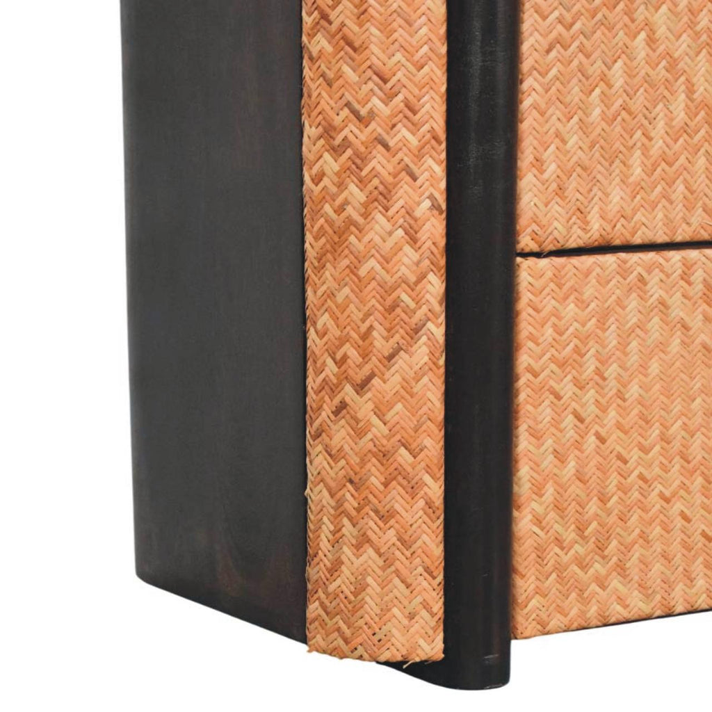 Cómoda Havana Weave de madera maciza de mango y ratán — 3 cajones