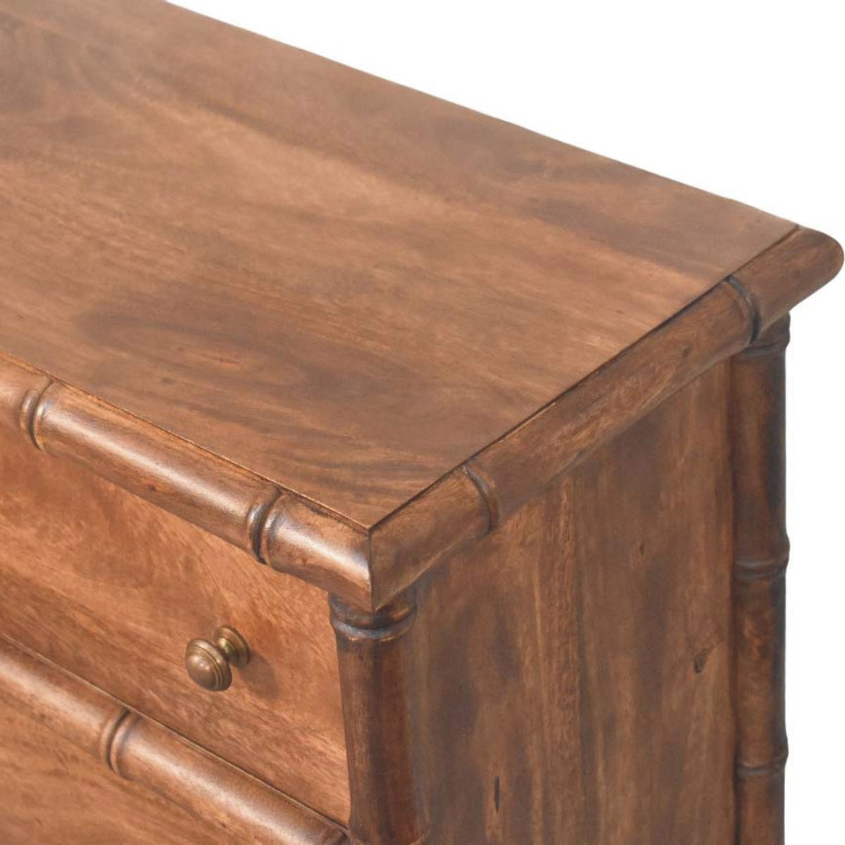Cómoda de madera maciza de mango con 3 cajones – Tallado efecto bambú y estilo colonial